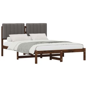 vidaXL Bedframe met gestoffeerd hoofdbord Donkerbruin en lichtgrijs