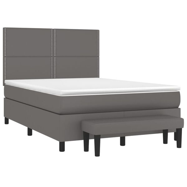 vidaXL Boxspring met matras kunstleer grijs 140x190 cm