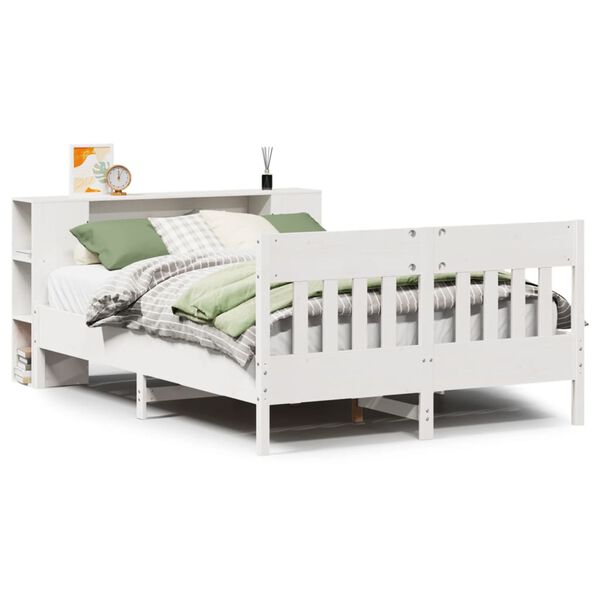 vidaXL Bed met boekenkast zonder matras grenenhout wit 120x190 cm
