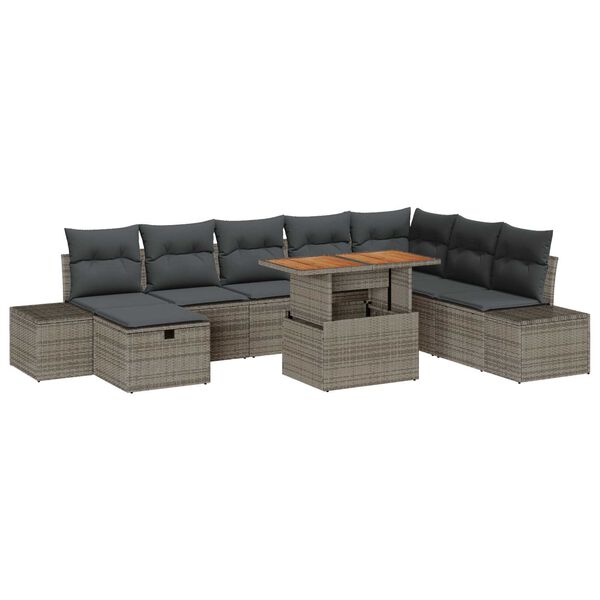 vidaXL Tuin Sofa Set met opslag 9 pcs Grijs Poly riet