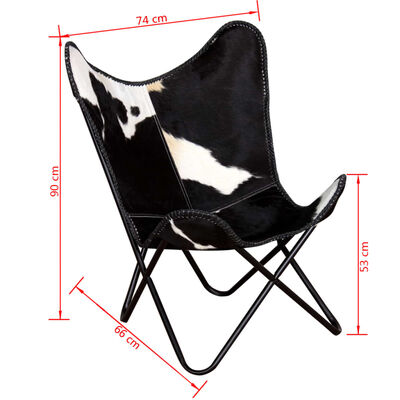 vidaXL Vlinderstoel echt rundleer zwart en wit