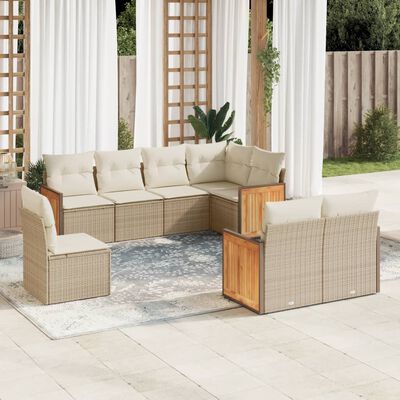 vidaXL 8-delige Loungeset met kussens poly rattan beige