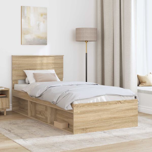 vidaXL Bedframe met hoofdeinde Sonoma Eiken 75 x 190 cm Bewerkt hout