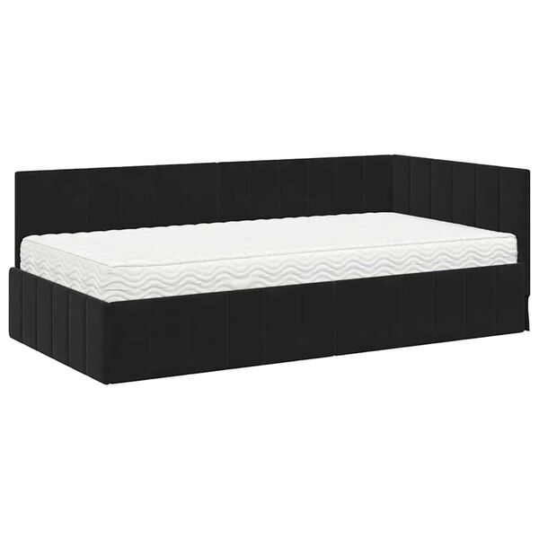 vidaXL Hoekbedframe met Matras met matras 2 pcs Zwart Fluweel