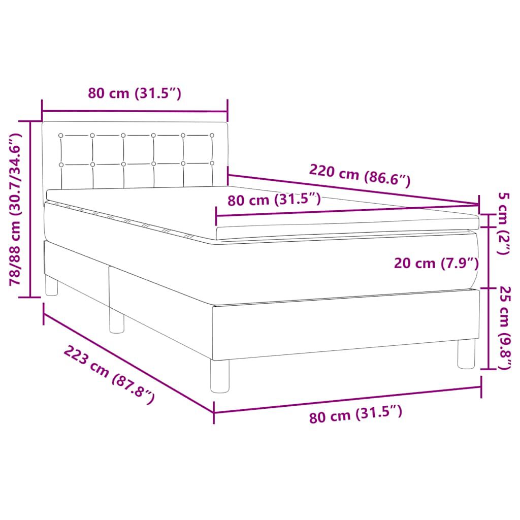 vidaXL Boxspring met matras fluweel donkergroen 80x220 cm