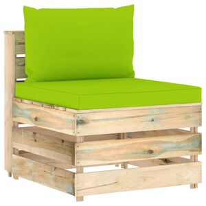 vidaXL Middenbank sectioneel met kussens groen ge&iuml;mpregneerd hout