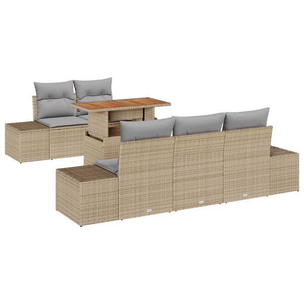 vidaXL Tuin Sofa Set met opslag 6 pcs Beige Poly riet