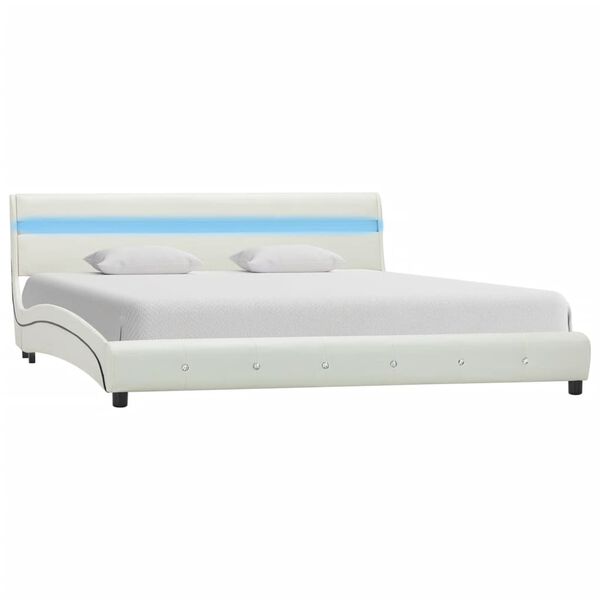 vidaXL Bedframe met LED kunstleer wit 150x200 cm