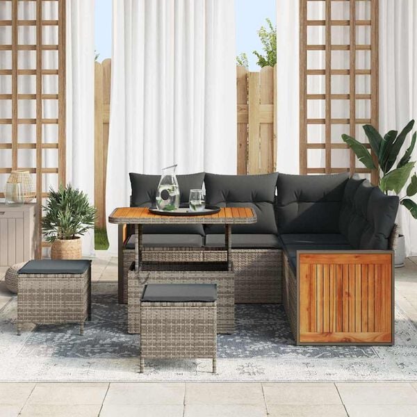 vidaXL Tuinbankenset met kussen 9 pcs Grijs poly rattan