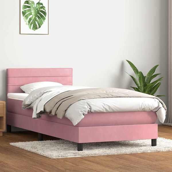 vidaXL Boxspring met matras fluweel roze 90x210 cm