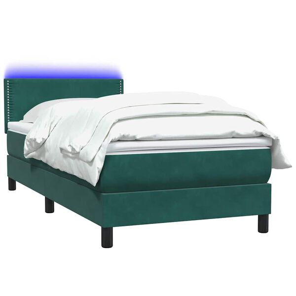 vidaXL Boxspring met matras en LED fluweel donkergroen 80x220 cm