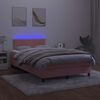 vidaXL Boxspring met matras en LED fluweel roze 120x190 cm