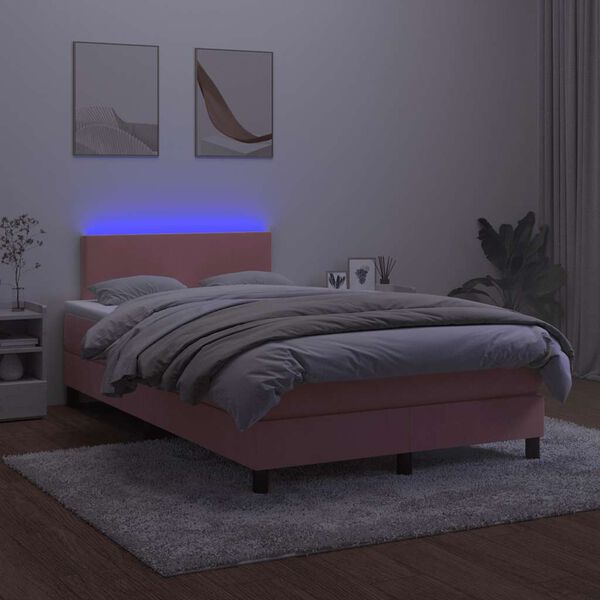 vidaXL Boxspring met matras en LED fluweel roze 120x190 cm