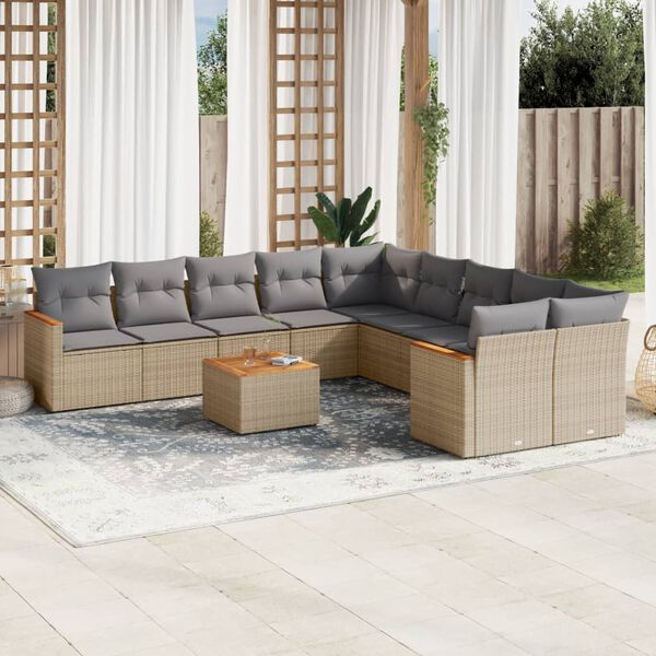 vidaXL 11-delige Loungeset met kussens poly rattan gemengd beige