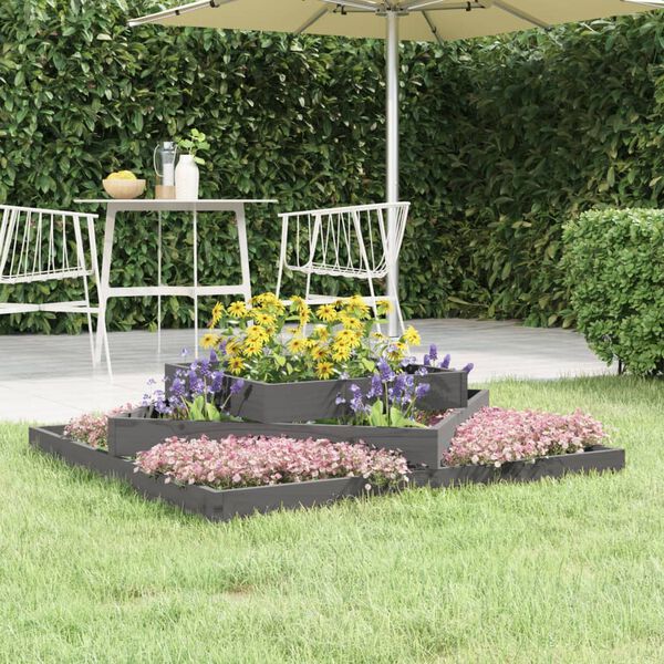 vidaXL Plantenbak 112x112x27 cm massief grenenhout grijs
