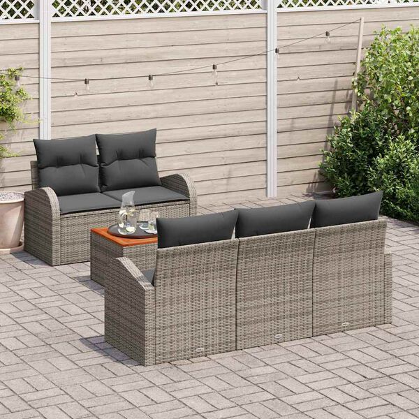 vidaXL Tuinbankenset met kussen 6 pcs Grijs poly rattan