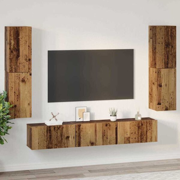 vidaXL Tv-meubelset Wandgemonteerd 7 pcs Oud Hout Bewerkt hout