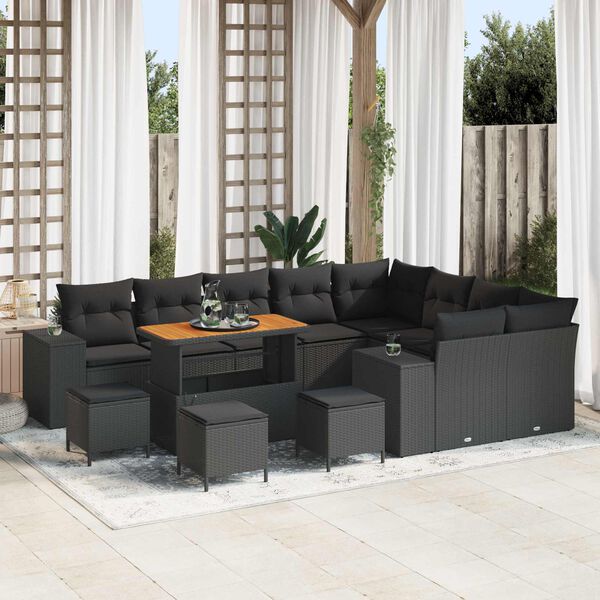 vidaXL Tuin Sofa Set met kussen 13 pcs Zwart poly rattan