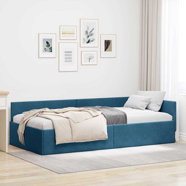 vidaXL Hoekbedframe Blauw 90 cm x 200 cm VelvetenPlywood