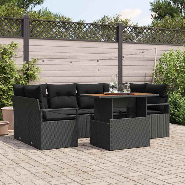 vidaXL Tuin Sofa Set met kussen 7 pcs Zwart