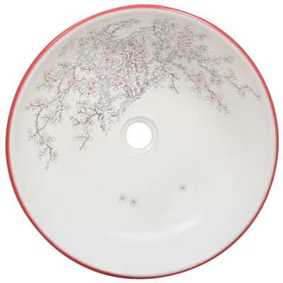 vidaXL Opzetwasbak rond Φ41x14 cm keramiek wit en rood