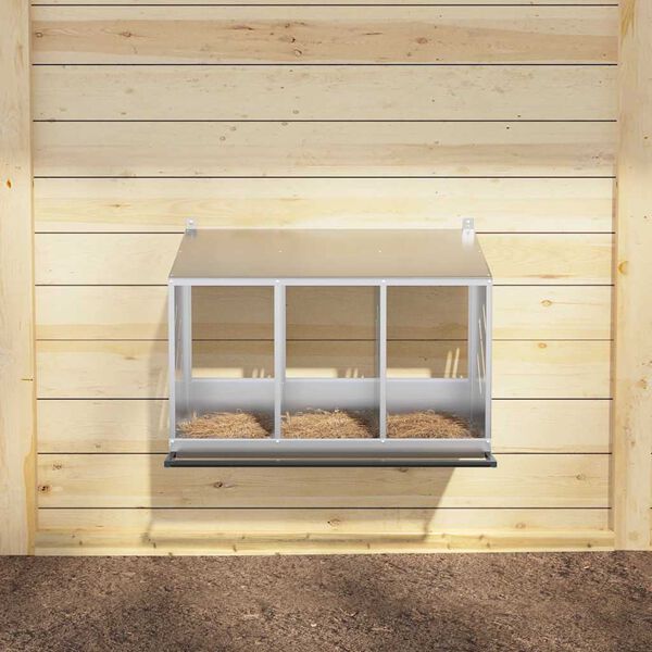 vidaXL Kippennestkast met 3 vakken gegalvaniseerd metaal zilverkleurig