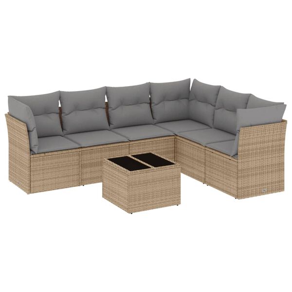 vidaXL 7-delige Loungeset met kussens poly rattan beige