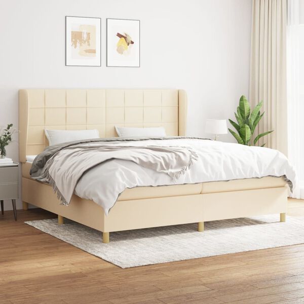 vidaXL Boxspring met matras stof cr&egrave;mekleurig 200x200 cm