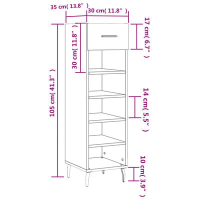 vidaXL Schoenenkast 30x35x105 cm bewerkt hout grijs sonoma eikenkleur