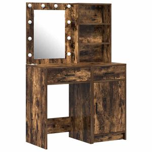 vidaXL Make-up tafel set met LED 2 st Gerookt eiken Bewerkt hout