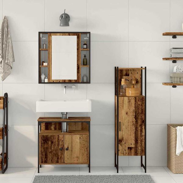 vidaXL Badkamermeubelset met plank met opslag 3 pcs Bruin Bewerkt hout