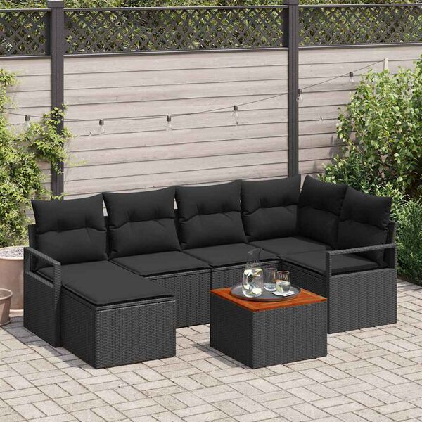 vidaXL Tuinbankenset met kussen 7 pcs Zwart poly rattan