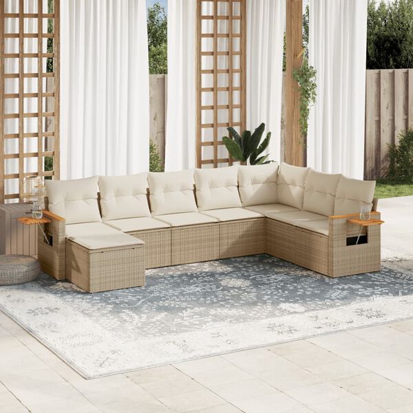 vidaXL 8-delige Loungeset met kussens poly rattan beige