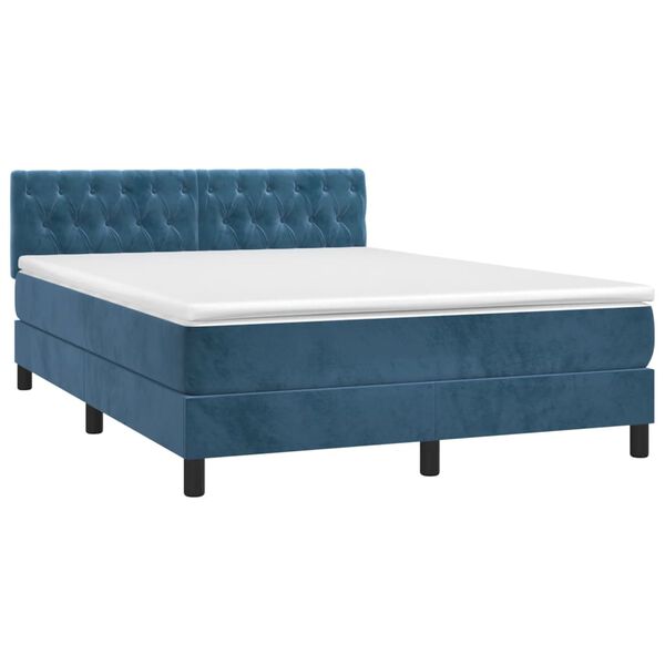 vidaXL Boxspring met matras en LED fluweel donkerblauw 140x200 cm