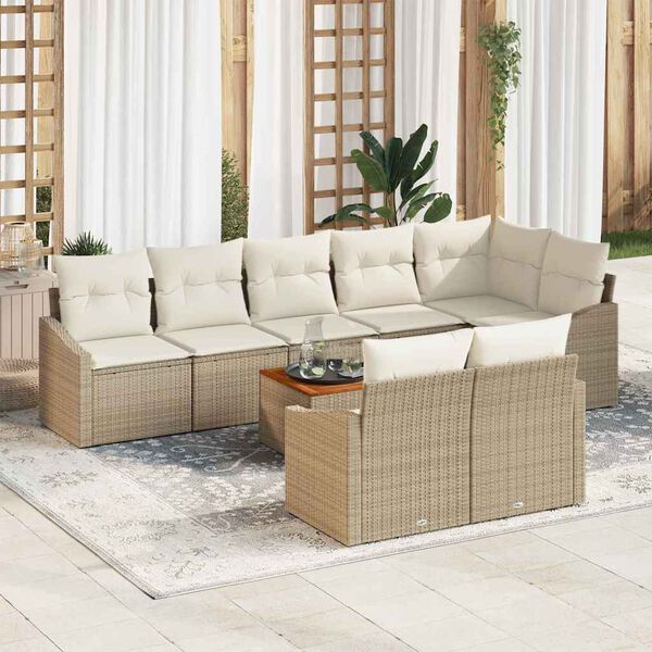 vidaXL Tuinbankenset met kussen 9 pcs Beige poly rattan