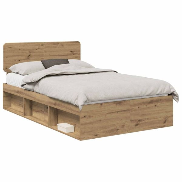 vidaXL Bedframe Ambachtelijk eiken 120 x 200 cm Massief grenenhout