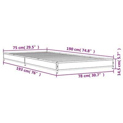 vidaXL Bedframe bewerkt hout en metaal gerookt eikenkleurig 75x190 cm