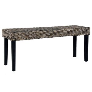 vidaXL Bankje 110 cm natuurlijk kubu rattan en massief mahoniehout zwart