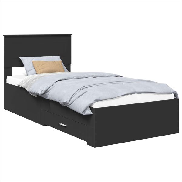 vidaXL Bedframe met lade Zwart en Zilver 75 x 190 cm Bewerkt hout