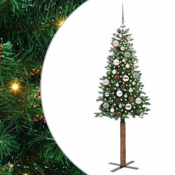 vidaXL Slanke Kerstboom Groen 150 cm PVC en massief dennenhout
