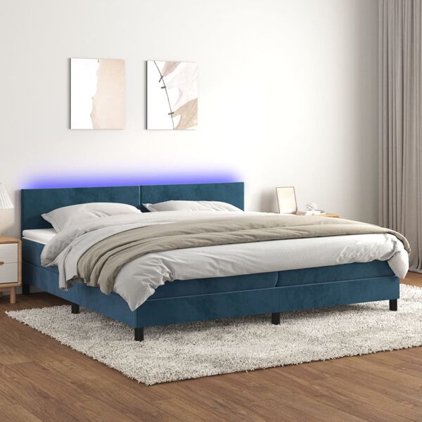 vidaXL Boxspring met matras en LED fluweel donkerblauw 200x200 cm