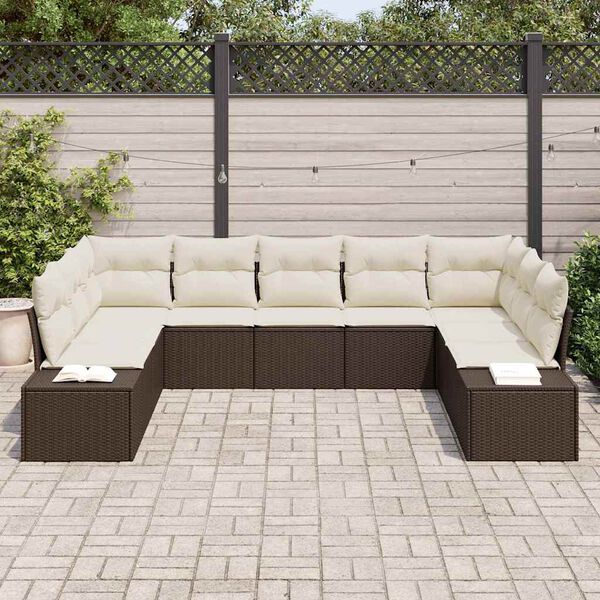 vidaXL Tuinbankenset met kussen 9 pcs Bruin en Cr&egrave;me Polyrattan