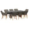 vidaXL Tuin Eetset met kussen 9 pcs Grijs poly rattan