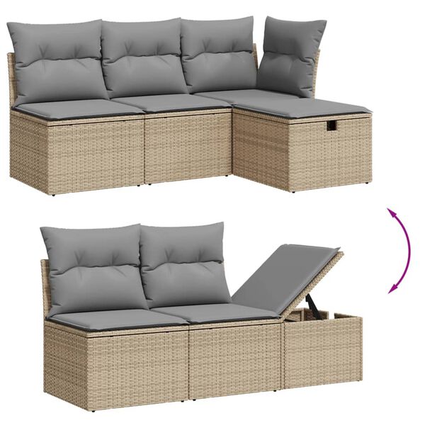vidaXL 5-delige Loungeset met kussens poly rattan gemengd beige