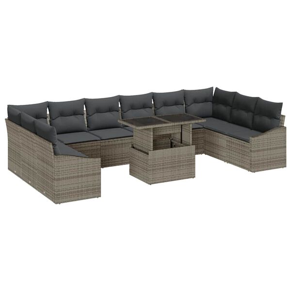 vidaXL Tuin Sofa Set 11 pcs Grijs poly rattan & Gepoedercoat staal