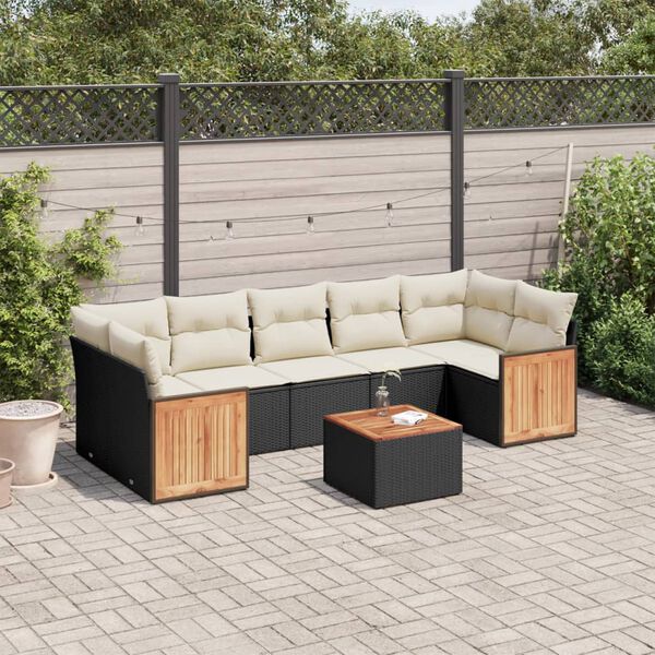 vidaXL 8-delige Loungeset met kussens poly rattan zwart