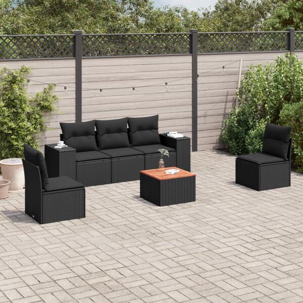 vidaXL 6-delige Loungeset met kussens poly rattan zwart