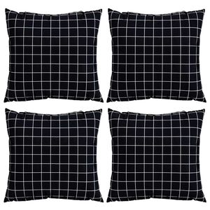 vidaXL Spreidkussens Geruit 4 pcs Zwart Ruit 40 x 40 cm Polyester Stof