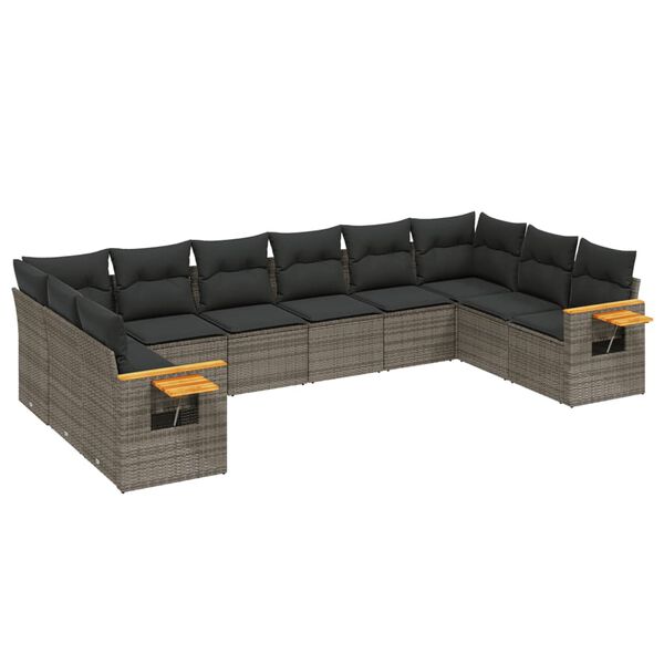 vidaXL 10-delige Loungeset met kussens poly rattan grijs