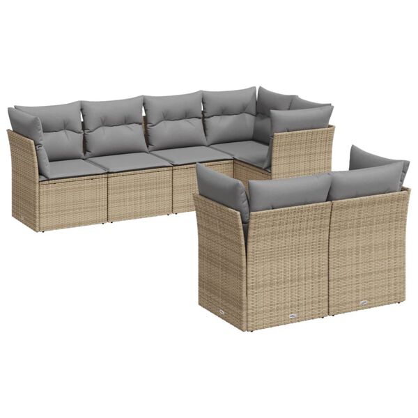 vidaXL 7-delige Loungeset met kussens poly rattan beige